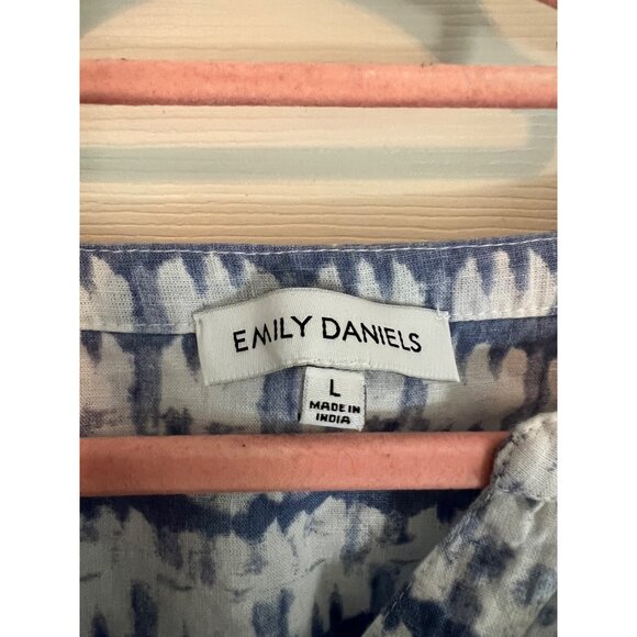 Emily Daniels Blue White Blouse Tunic Top Linen Blend Large Coastal Summer Prep - Picture 3 of 9